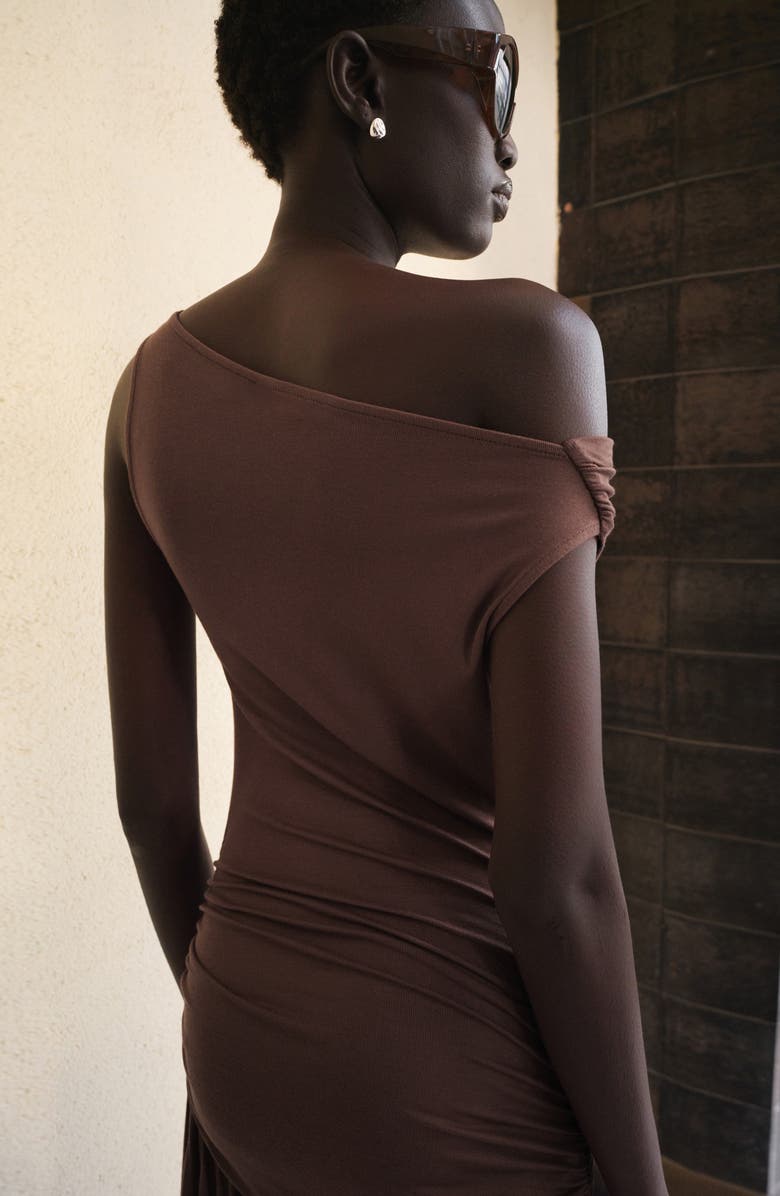 MANGO Asymmetric Gather Maxi Dress, Alternate, color, 