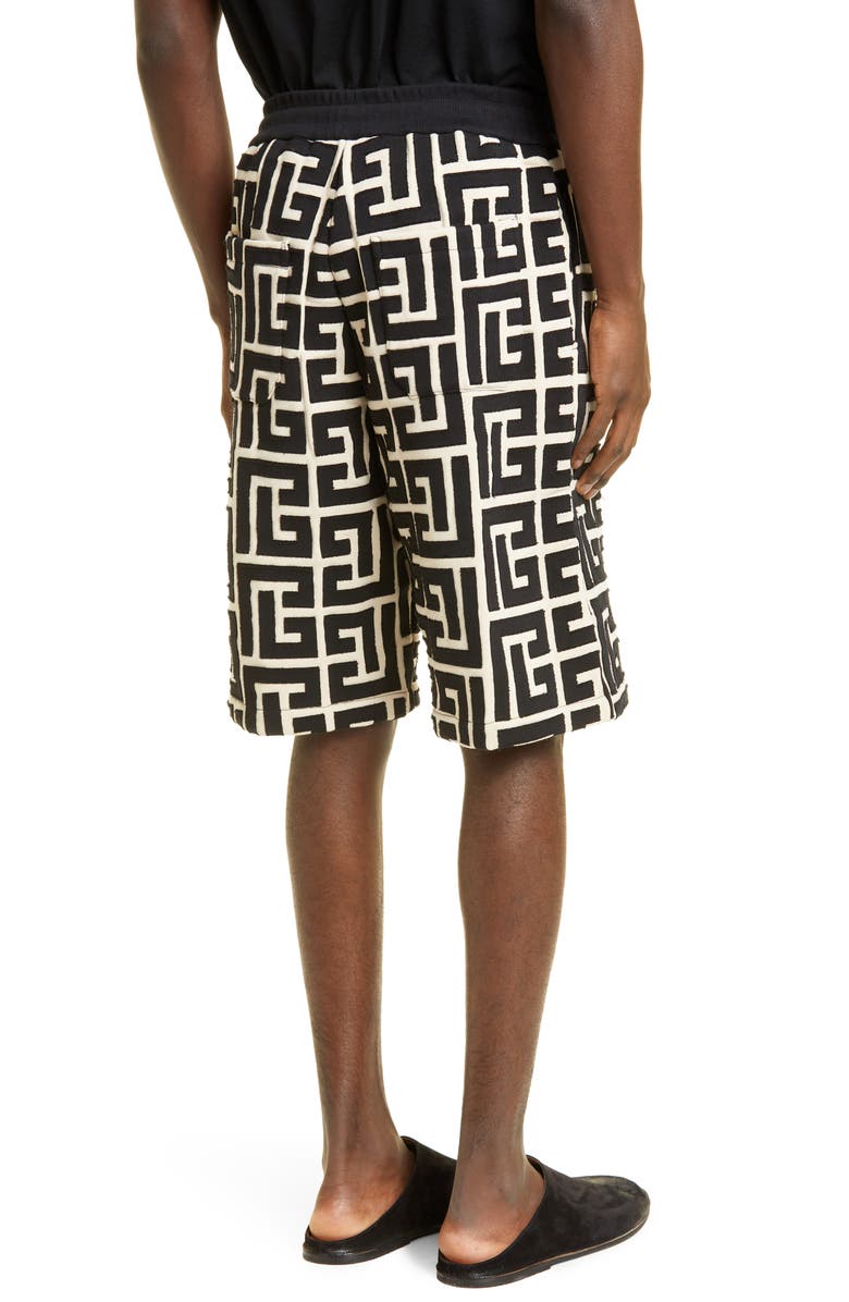 Balmain Men's Monogram Cotton Bermuda Shorts, Alternate, color,