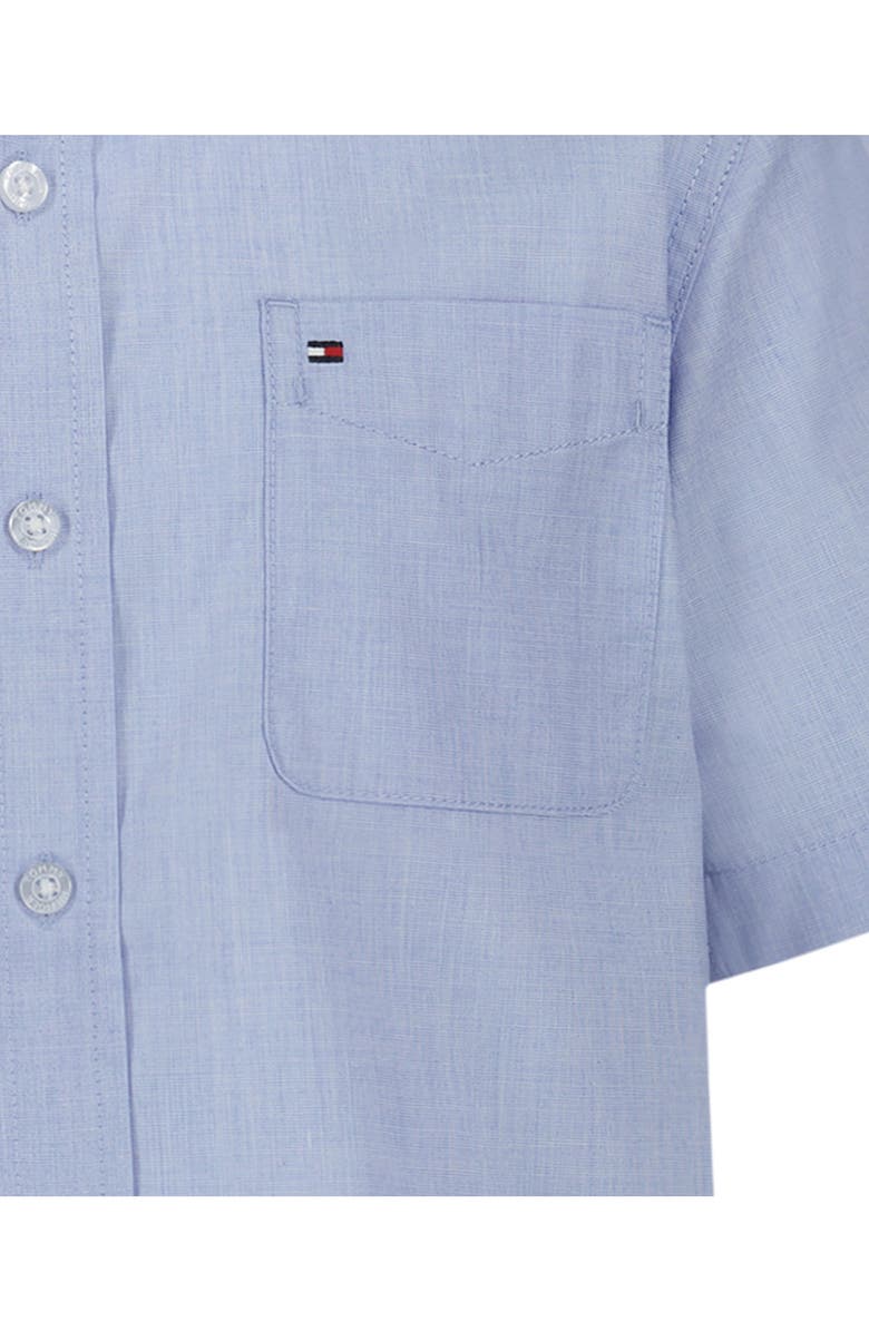 Tommy Hilfiger Kids' End on End Short Sleeve Button-Up Shirt, Alternate, color, Spring Blue