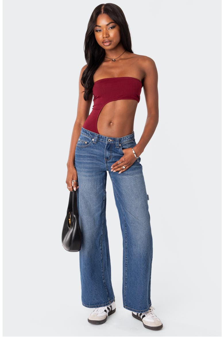 Indy Cutout Strapless Bodysuit, Alternate, color, BURGUNDY