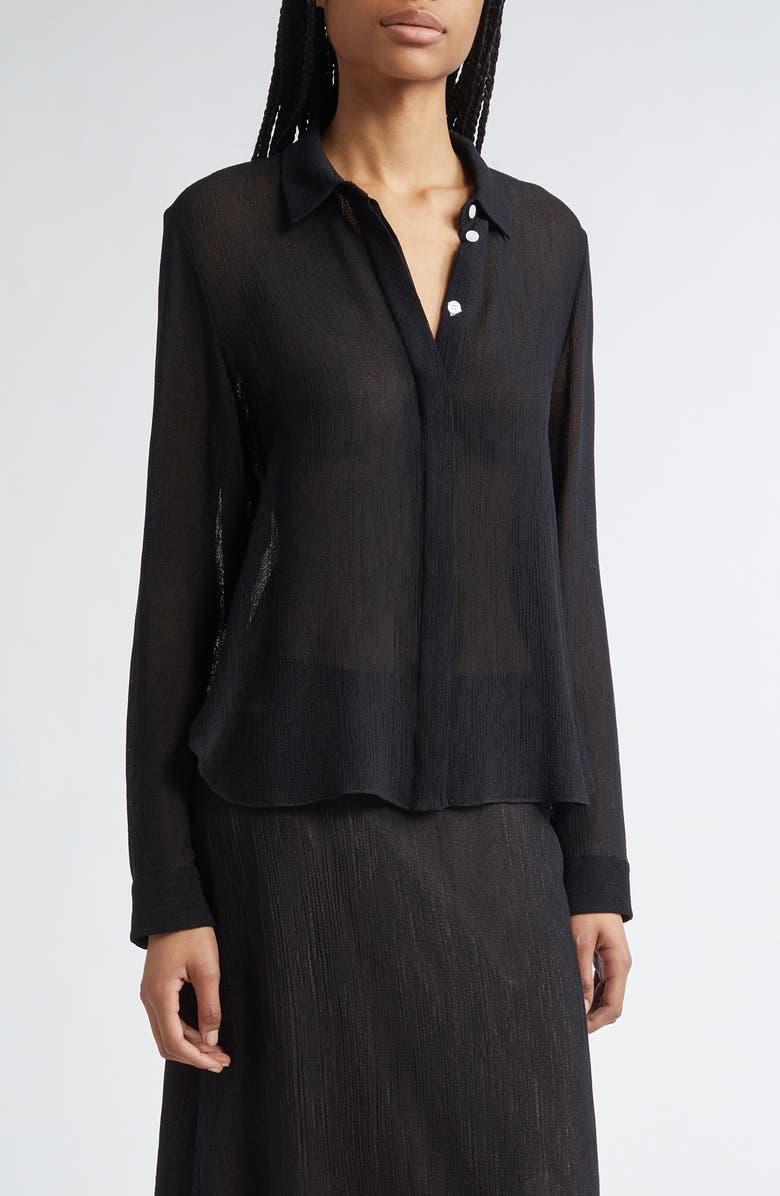 PARTOW Edie Semisheer Mesh Button-Up Shirt, Main, color, Black