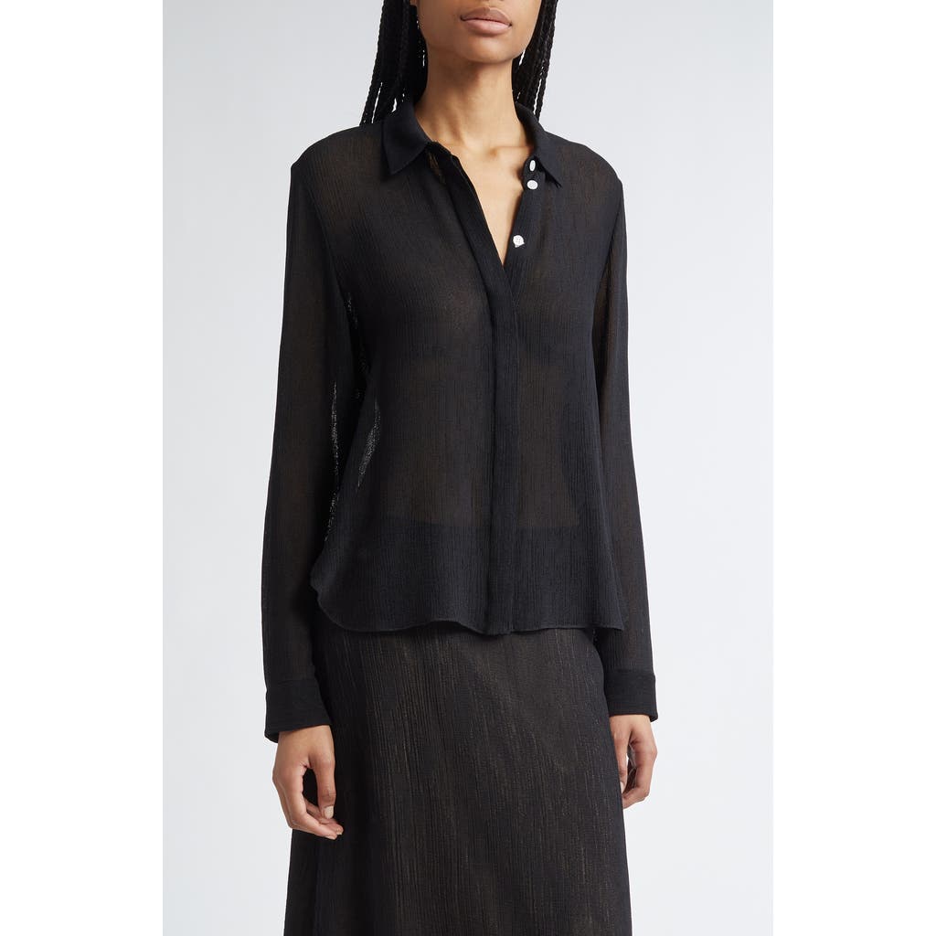 Partow Edie Semisheer Mesh Button-up Shirt In Black