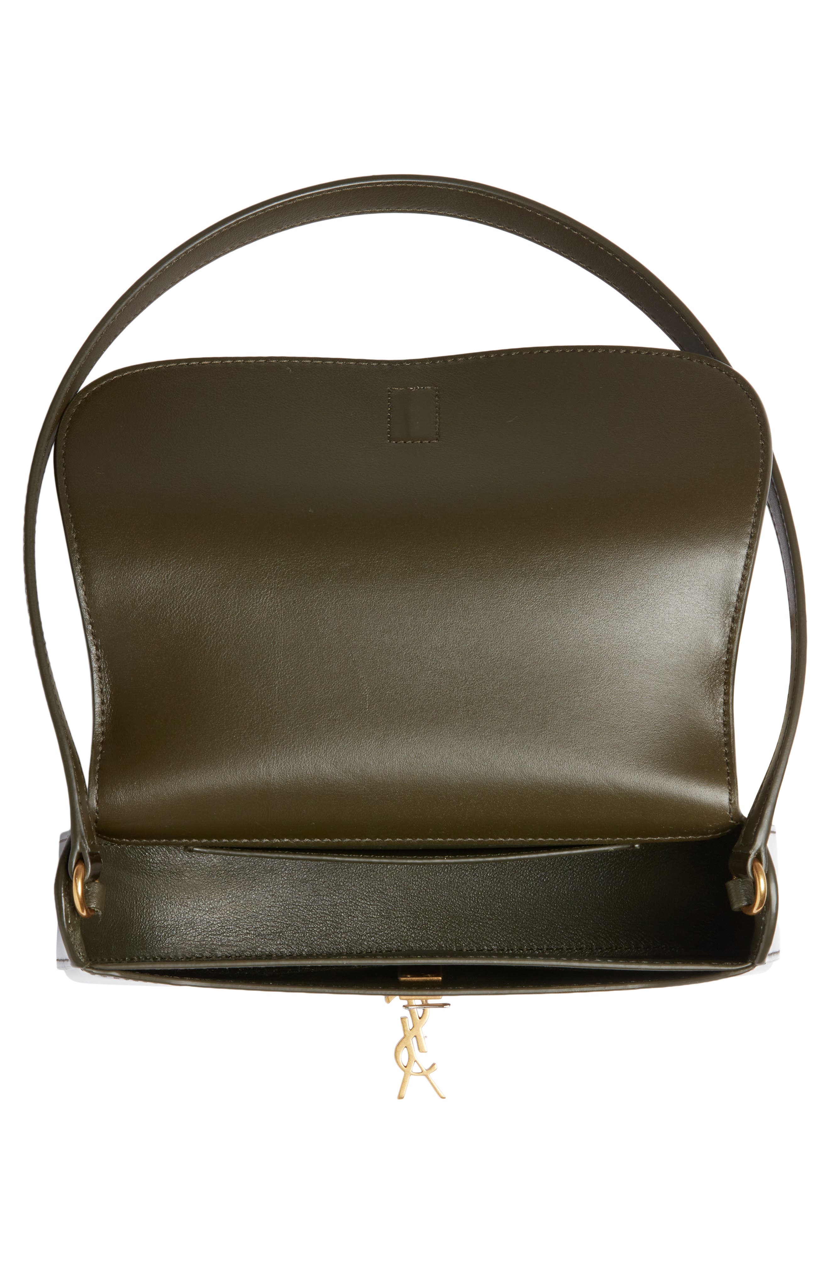 Saint Laurent Mini Voltaire Patent Leather Shoulder Bag, Alternate, color, Vineyard Green