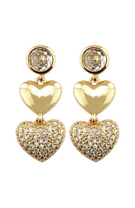 Pavé CZ Heart Drop Earrings