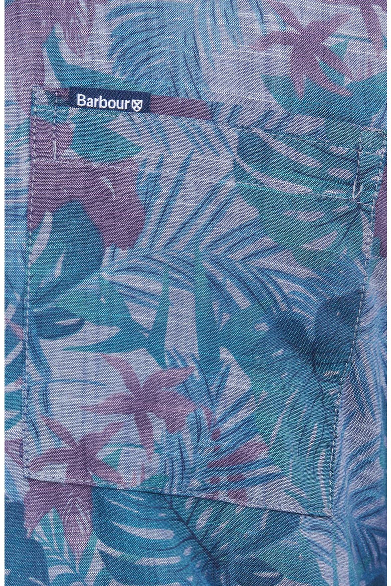 Men's Dunford Leaf Print Short Sleeve Chambray Button-Up Shirt, Alternate, color, BLUE