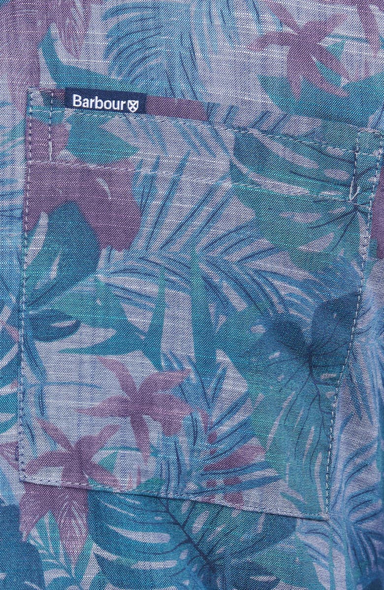Barbour Men's Dunford Leaf Print Short Sleeve Chambray Button-Up Shirt, Alternate, color, Chambray Blue