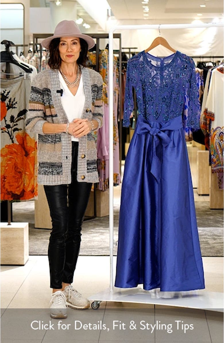 Beaded Illusion Neck Taffeta Cocktail Dress, sales video thumbnail