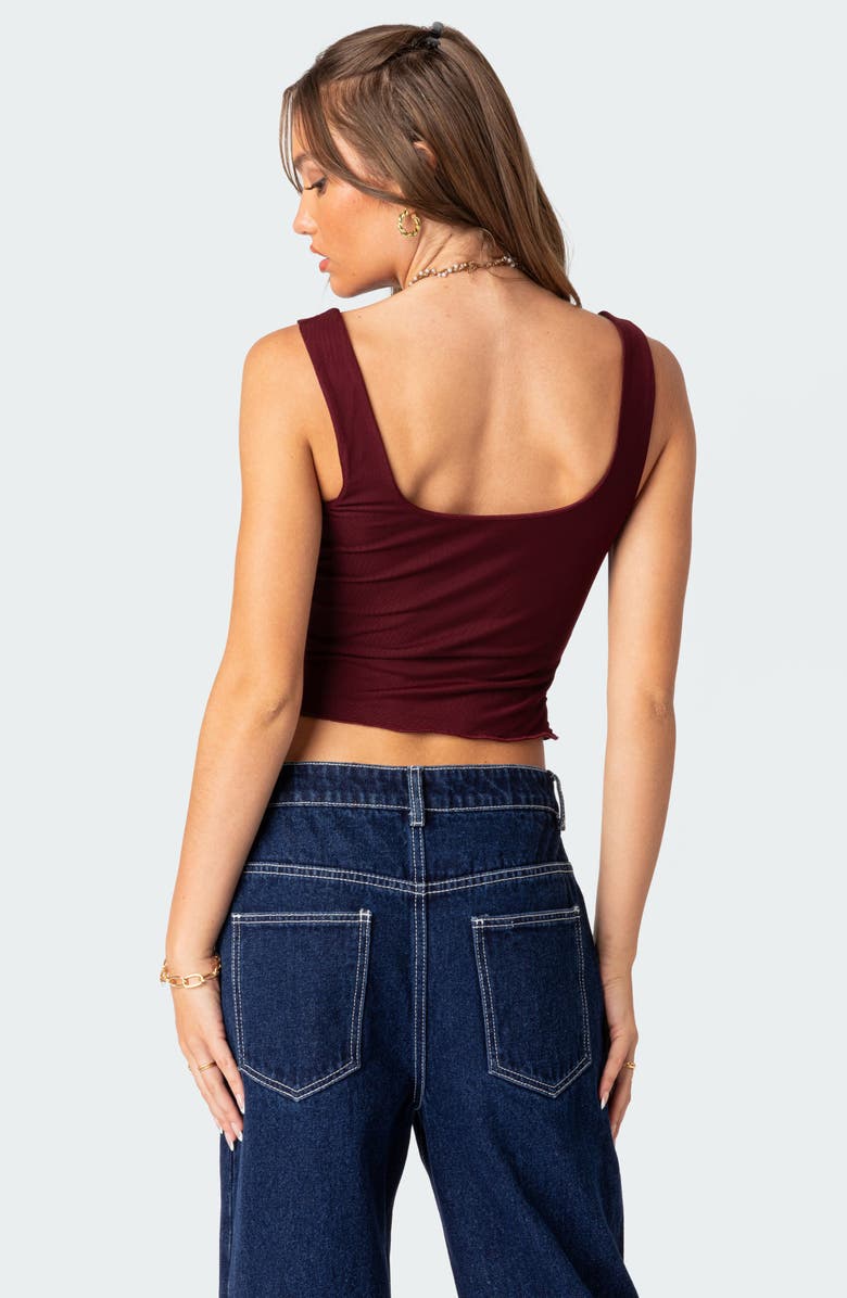EDIKTED Aurelia Ruffle Trim Crop Corset Top, Alternate, color, Burgundy