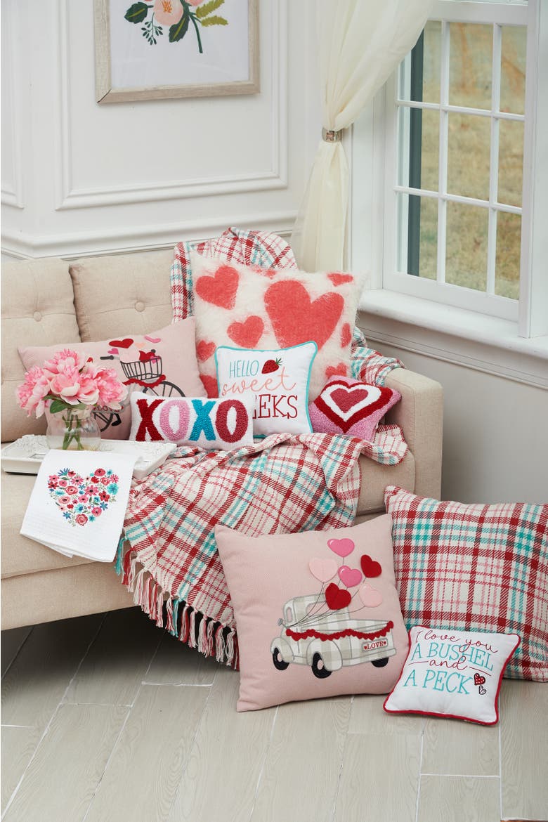 Heart Balloons Love Truck Embroidered Valentine's Day Accent Throw Pillow 18" x 18", Alternate, color, Pink