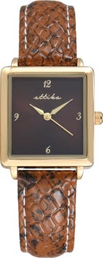 Ettika Square Case Leather Strap Watch