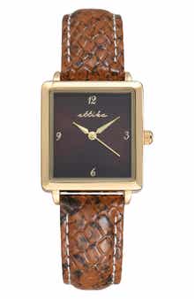 Ettika Square Case Leather Strap Watch