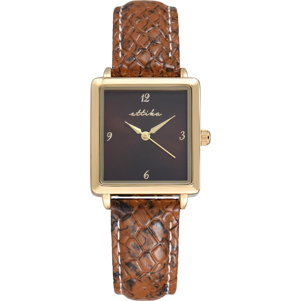 Ettika Square Case Leather Strap Watch In Gold