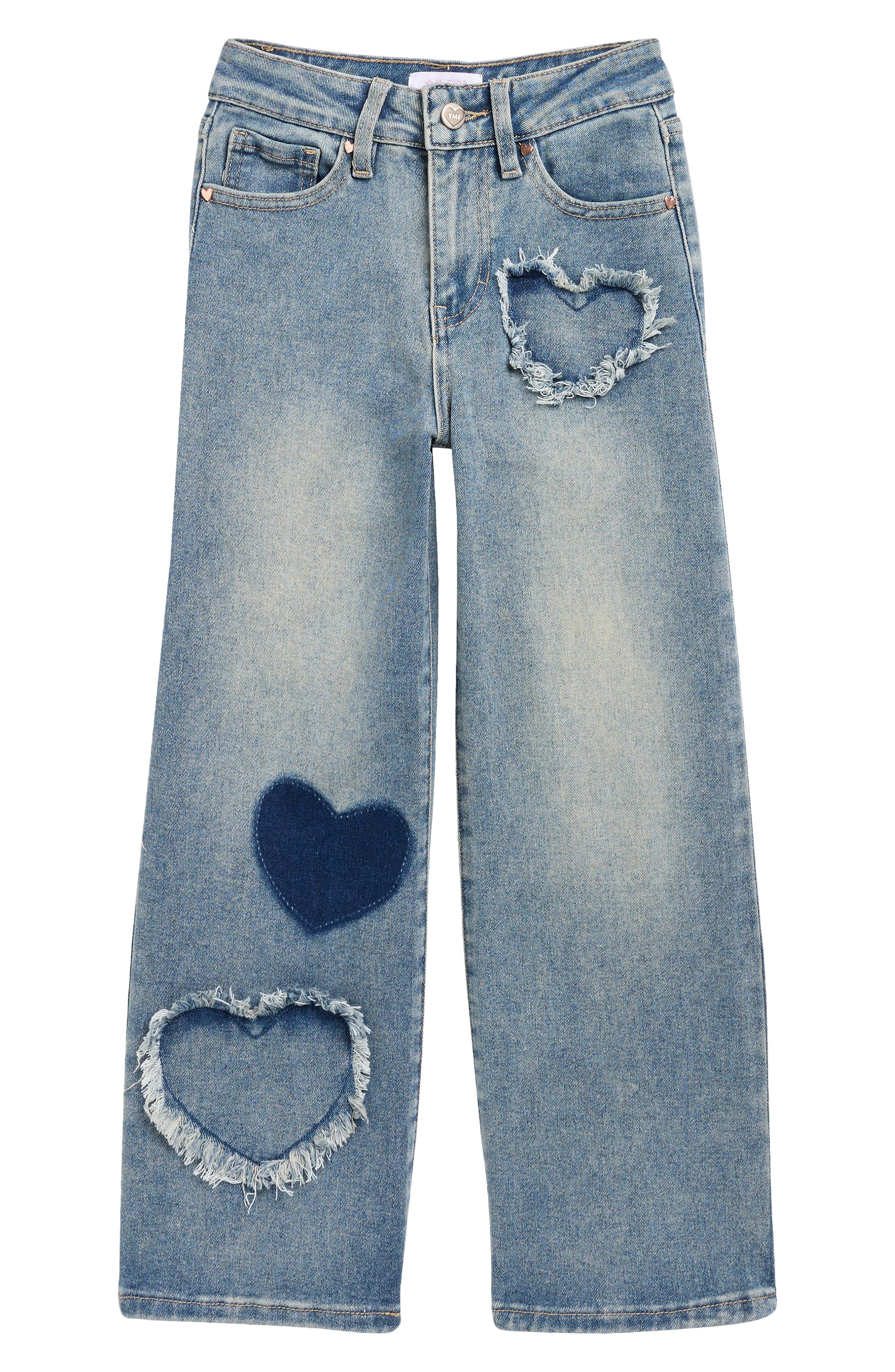 YMI Kids' Heart Patch Wide Leg Jeans