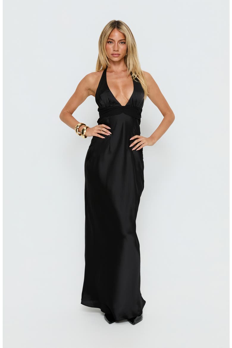 Odyssa Satin Halter Gown, Alternate, color, BLACK