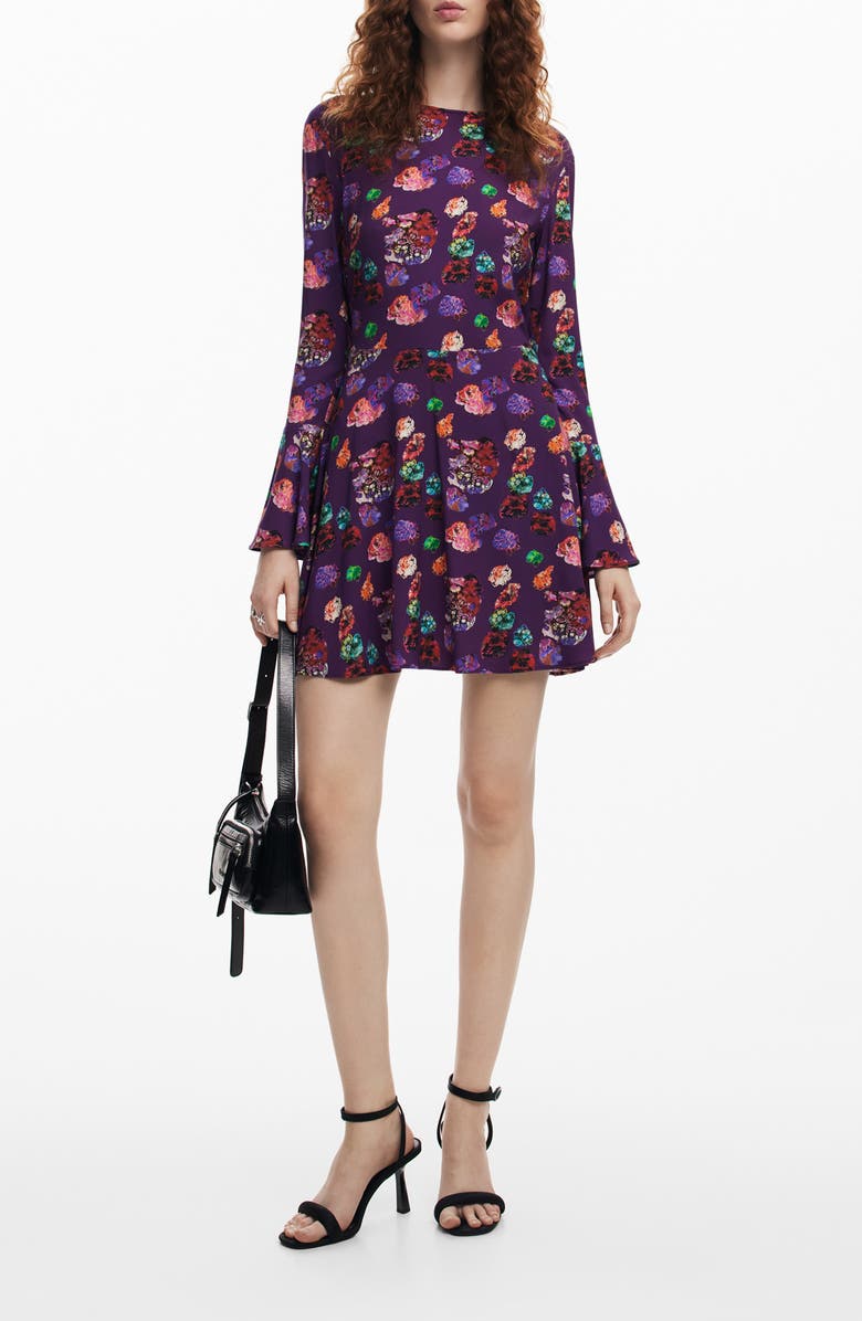 Desigual Flower Scribble Long Sleeve Minidress, Main, color, 