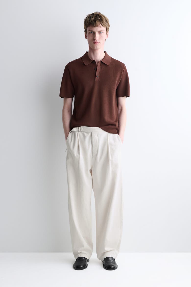 Slim Ribbed Bouclé-Knit Polo Shirt, Alternate, color, RUST