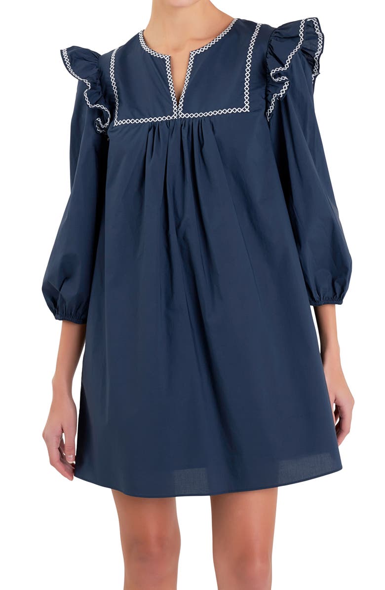 English Factory Embroidered Ruffle Cotton Minidress, Alternate, color, 