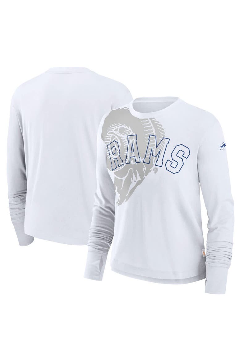 Women's Nike White Los Angeles Rams Layered Logo Cropped Long Sleeve Fashion T-Shirt, Alternate, color, White