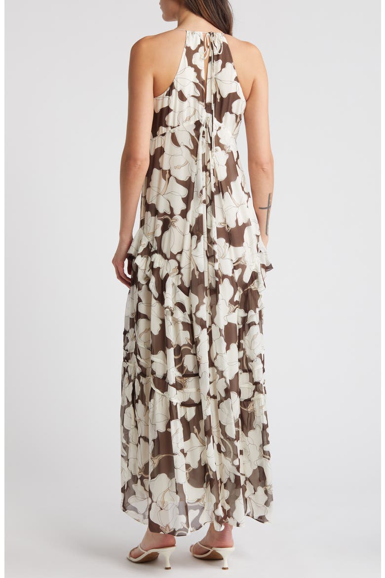 Boa Floral Ruffle Chiffon Maxi Dress, Alternate, color, MOCHA FLORAL