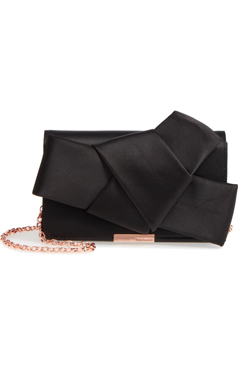 Ted Baker London Fefee Satin Knotted Bow Clutch, Main, color,