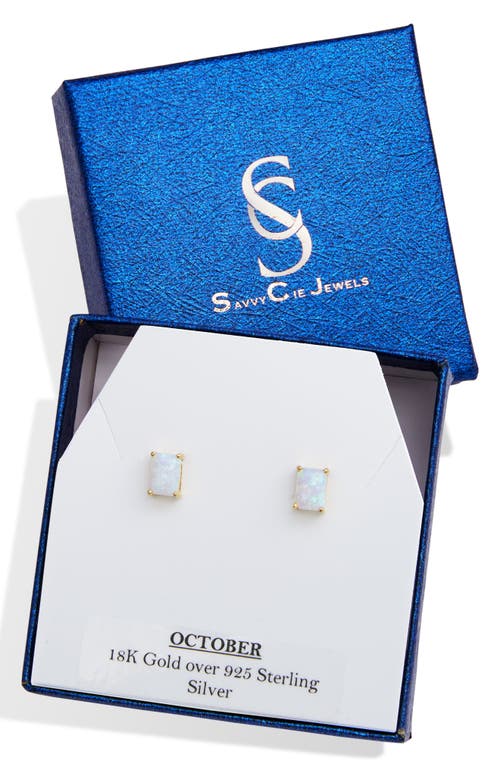 Savvy Cie Jewels Vermeil Sterling Silver Emerald Cut Cz Box Stud Earrings In Gold