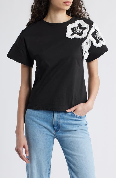 Celine Flower Appliqué Top
