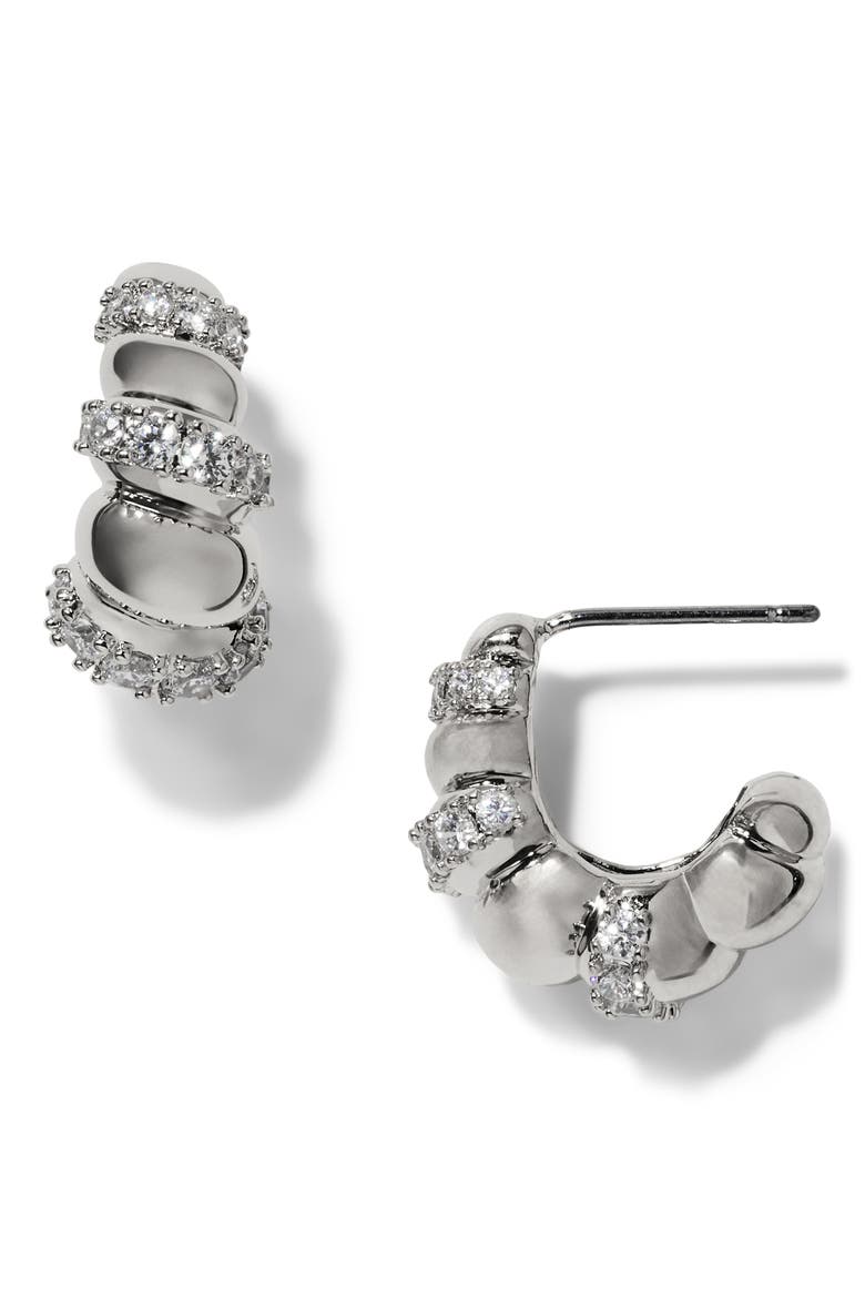 Pisa Puffy Pavé Drop Earrings, Main, color, RHODIUM