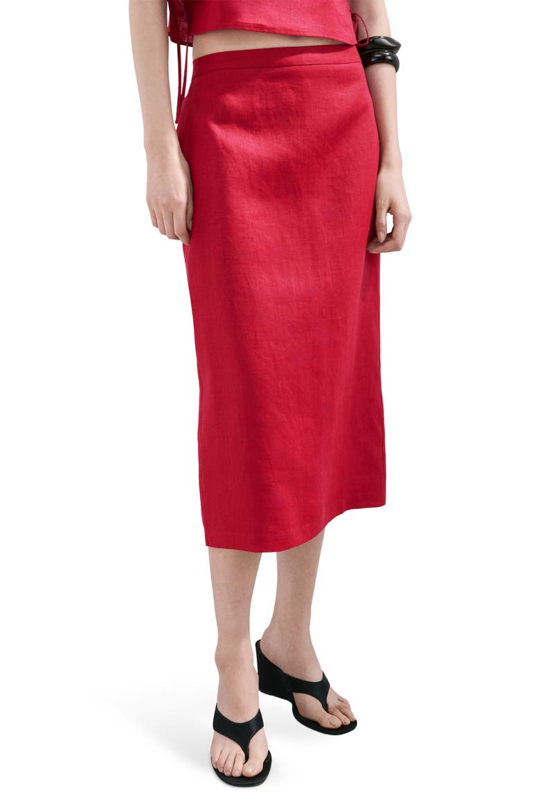 Linen Midi Skirt, Main, color, RED