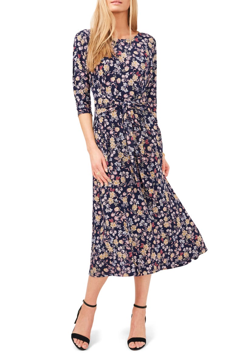 Chaus Floral Tie Front Midi Dress, Main, color, 