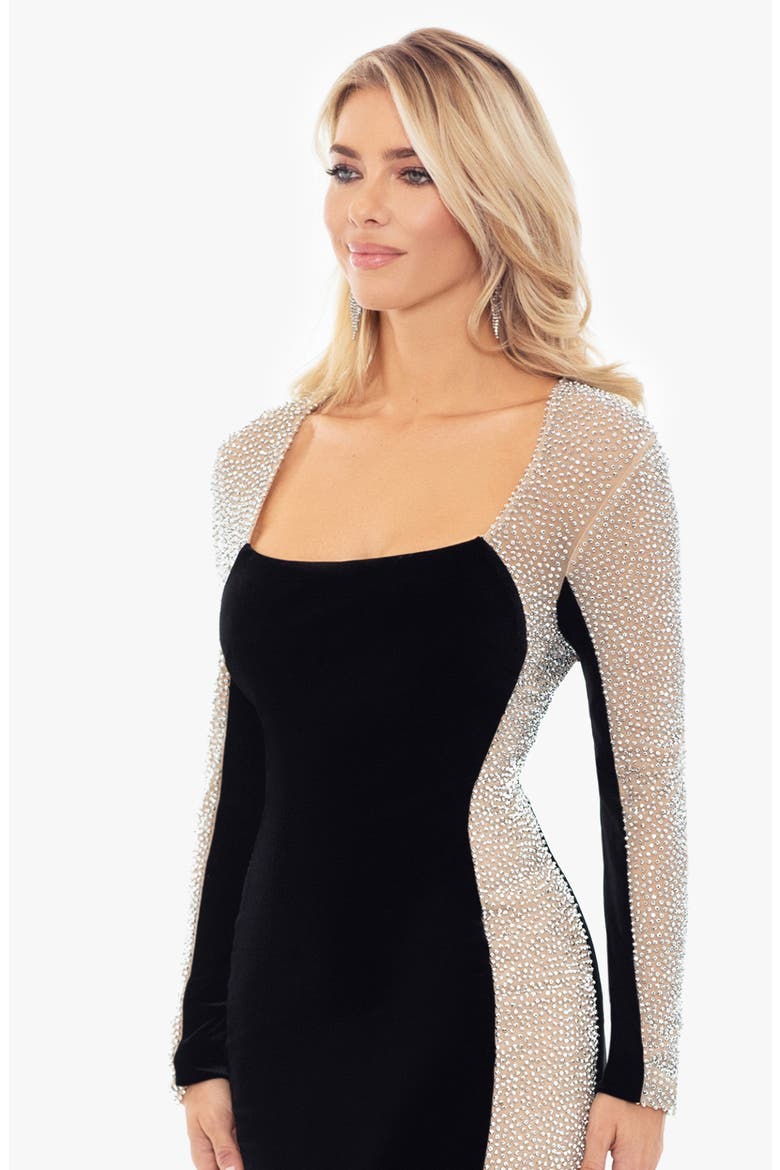 Caviar Beaded Long Sleeve Velvet Body-Con Dress, Alternate, color, BLACK/ SILVER