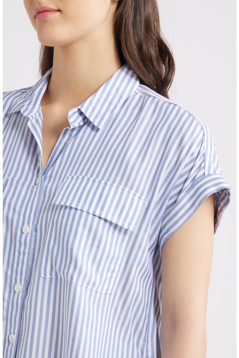 Kaiana Stripe Short Sleeve Button-Up Shirt, Alternate, color, CAPE BLUE
