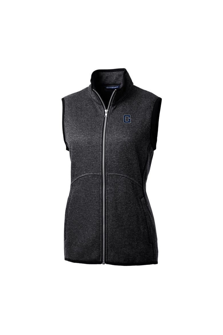 Women's Cutter & Buck Heather Charcoal Georgetown Hoyas Mainsail Basic Sweater-Knit Full-Zip Vest, Alternate, color, Heather Charcoal