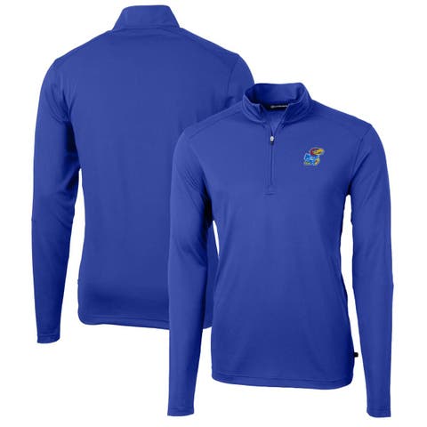 Men's Cutter & Buck Royal Kansas Jayhawks Big & Tall Virtue Eco Pique Recycled Quarter-Zip Pullover Top