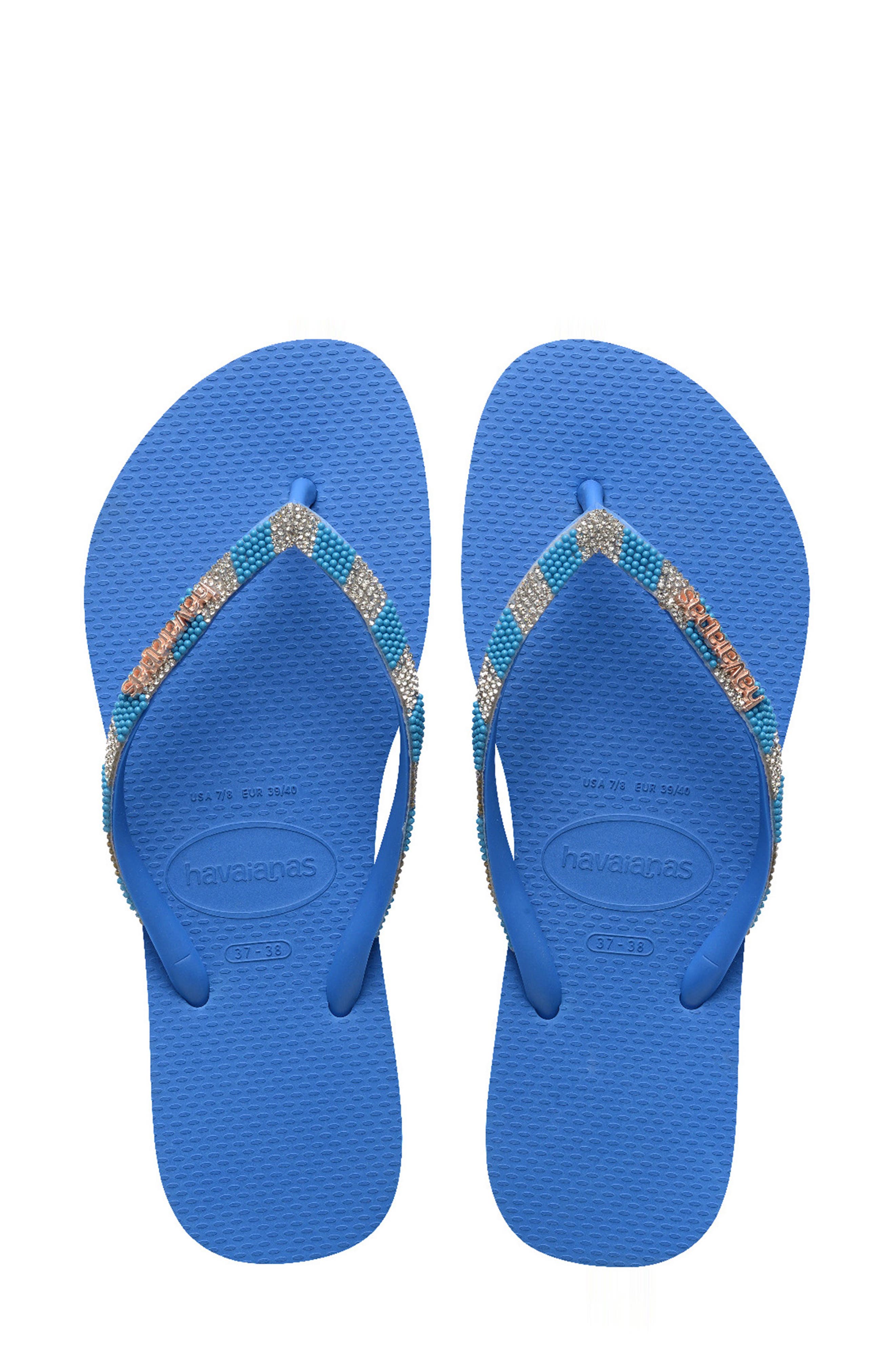 Slim Glow Embellished Water Resistant Flip Flop, Alternate, color, BRILLIANT BLUE
