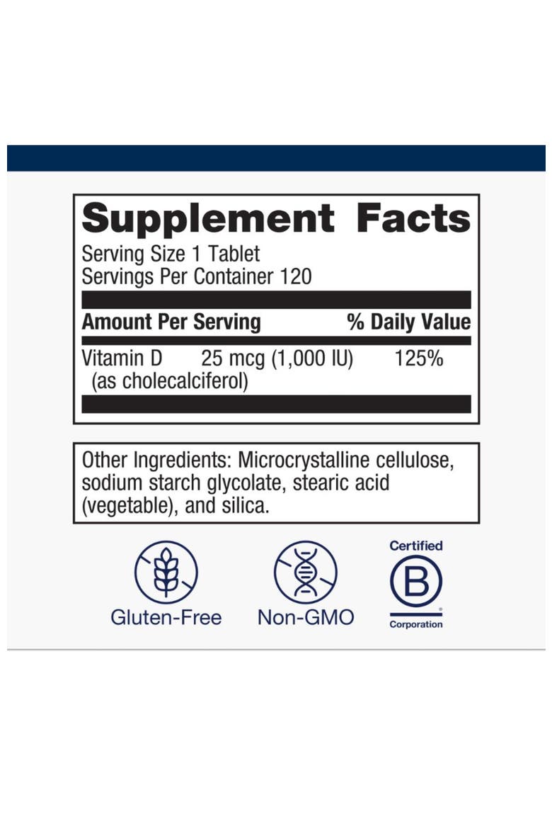 Vitamin D3 1000 IU Immune Support Supplement Tablets 120 Tablets, Alternate, color, None