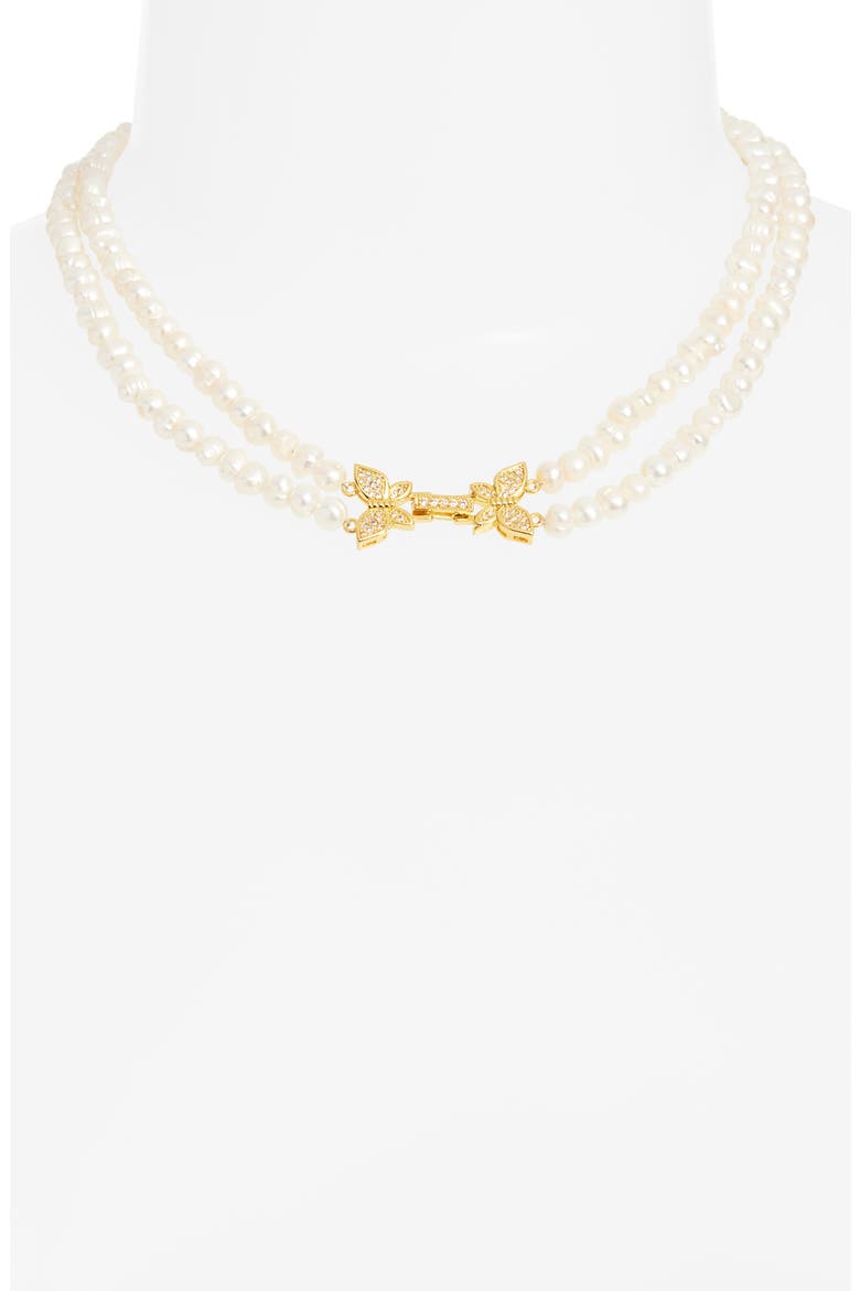 Butterfly Clasp Freshwater Pearl Necklace, Alternate, color, PEARL/ GOLD