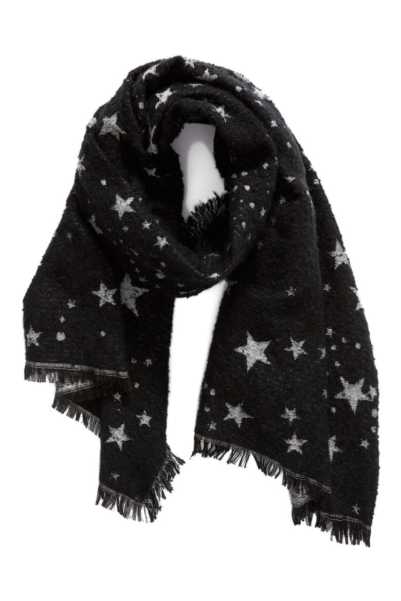 Metallic Star Oblong Scarf, Alternate, color, BLACK