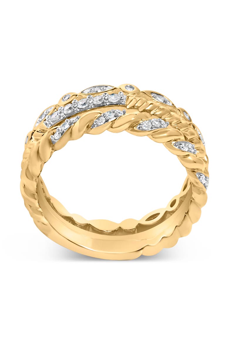 14K Yellow Gold Plated Sterling Silver 1/4 Cttw Diamond Twist Leaf Stackable Ring Set, Alternate, color, Yellow Gold over Silver
