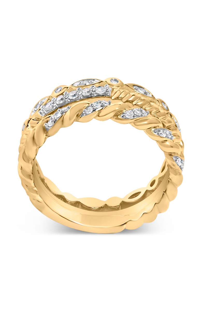 Haus of Brilliance 14K Yellow Gold Plated Sterling Silver 1/4 Cttw Diamond Twist Leaf Stackable Ring Set, Alternate, color, Yellow Gold Over Silver