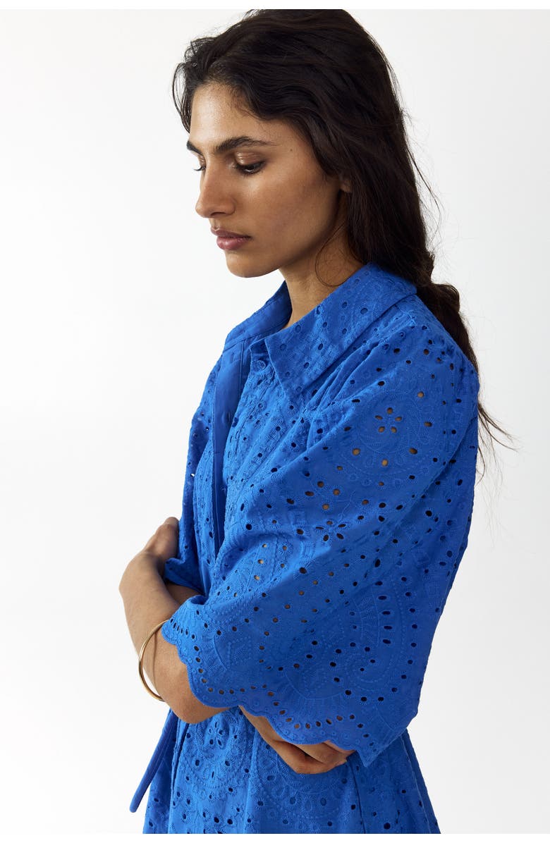 H&M Eyelet-embroidered cotton shirt dress, Alternate, color, Bright Blue