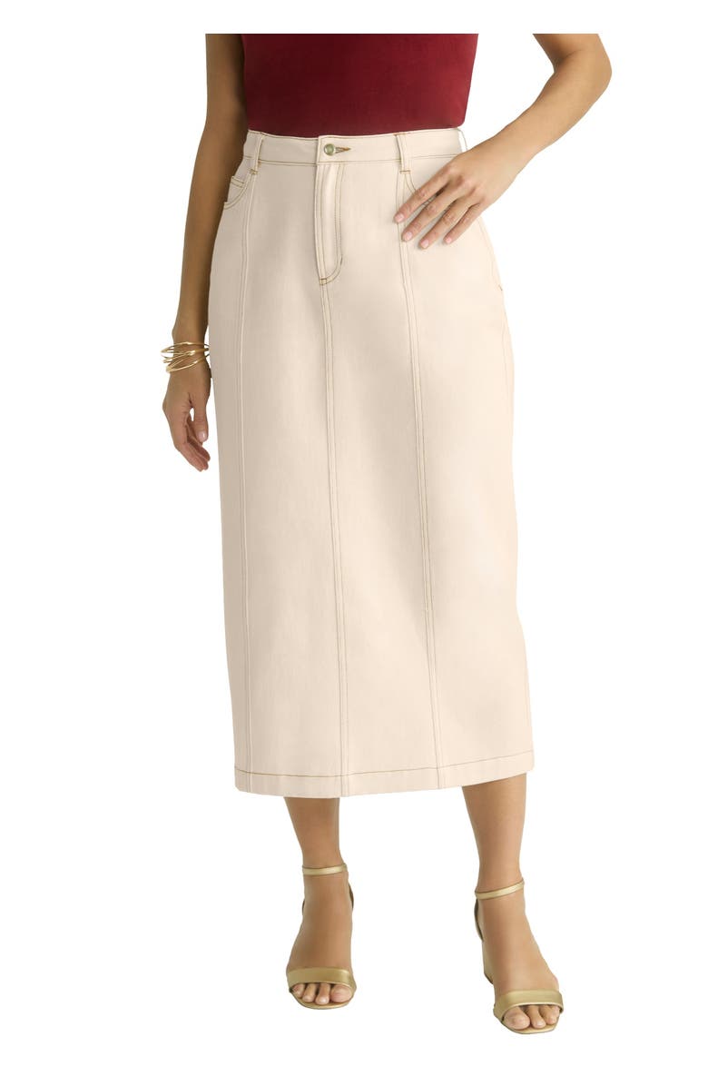 Jessica London Contrast Stitching Seamed Skirt, Main, color, Oatmeal