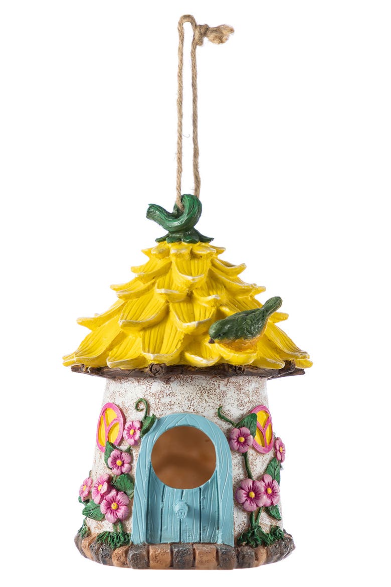 9"H Resin Colorful Roof Outdoor Garden Birdhouse, Alternate, color, Yellow