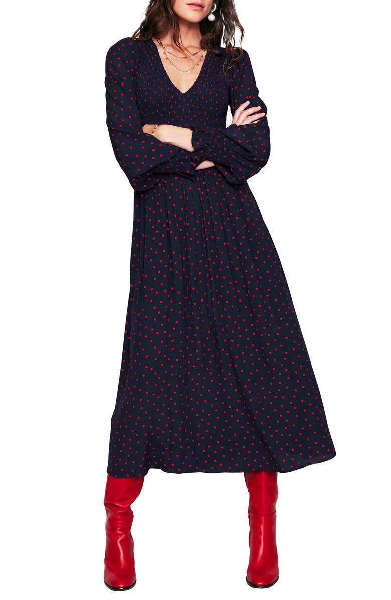 Boden Gemma Dot Long Sleeve Midi Dress, Main, color,