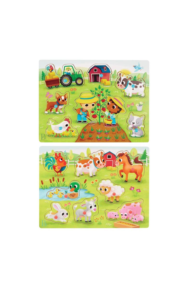 Battat Farmyard Animals & Transportation Vehicles Peg Puzzles, Alternate, color, Multicolored