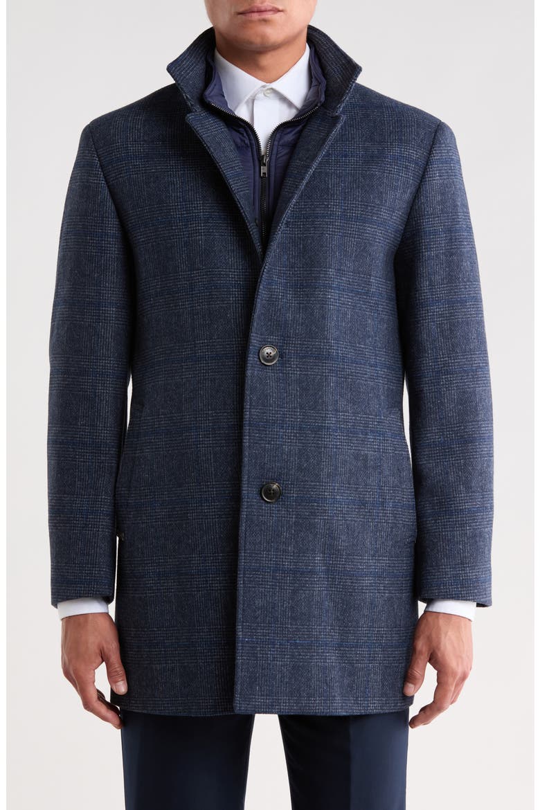 Patrick Plaid Wool Blend Coat with Bib, Main, color, NAVY PLAID