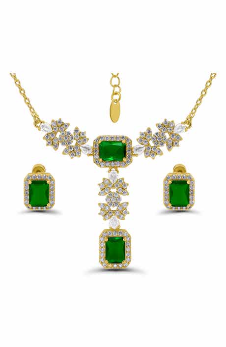 Christian Siriano Emerald Cut Cubic Zirconia Pendant Necklace & Stud Earrings Set