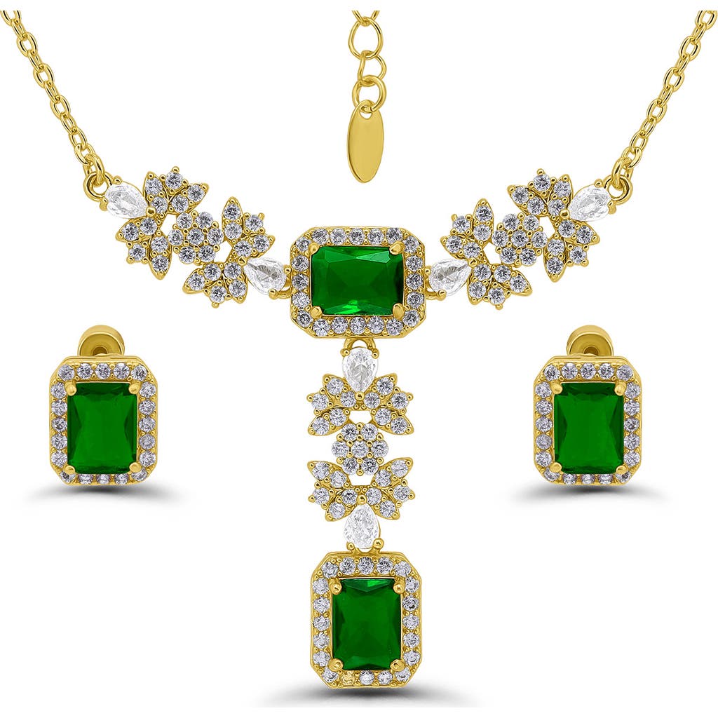 Christian Siriano Emerald Cut Cubic Zirconia Pendant Necklace & Stud Earrings Set In Multi