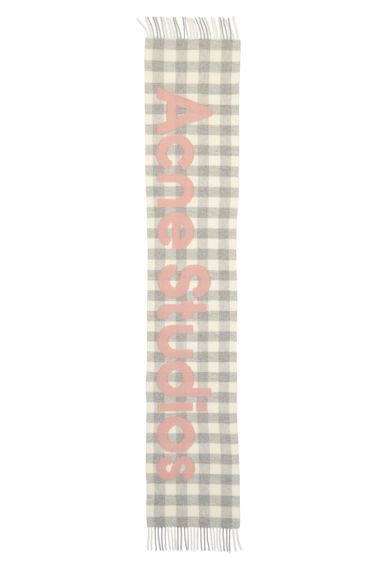 Veda Buffalo Plaid Wool Blend Scarf, Alternate, color, GREY/ PINK