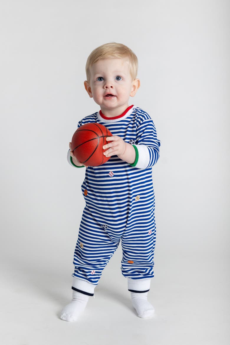 Stripe Knit Longall With Emb Sport Balls, Alternate, color, Royal Stripe