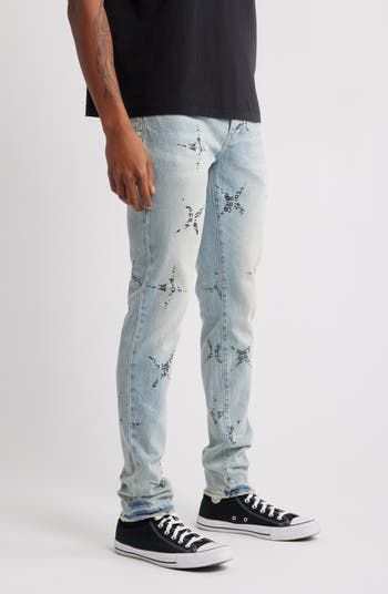 PURPLE Paint Splatter Ripped Knee Skinny Jeans